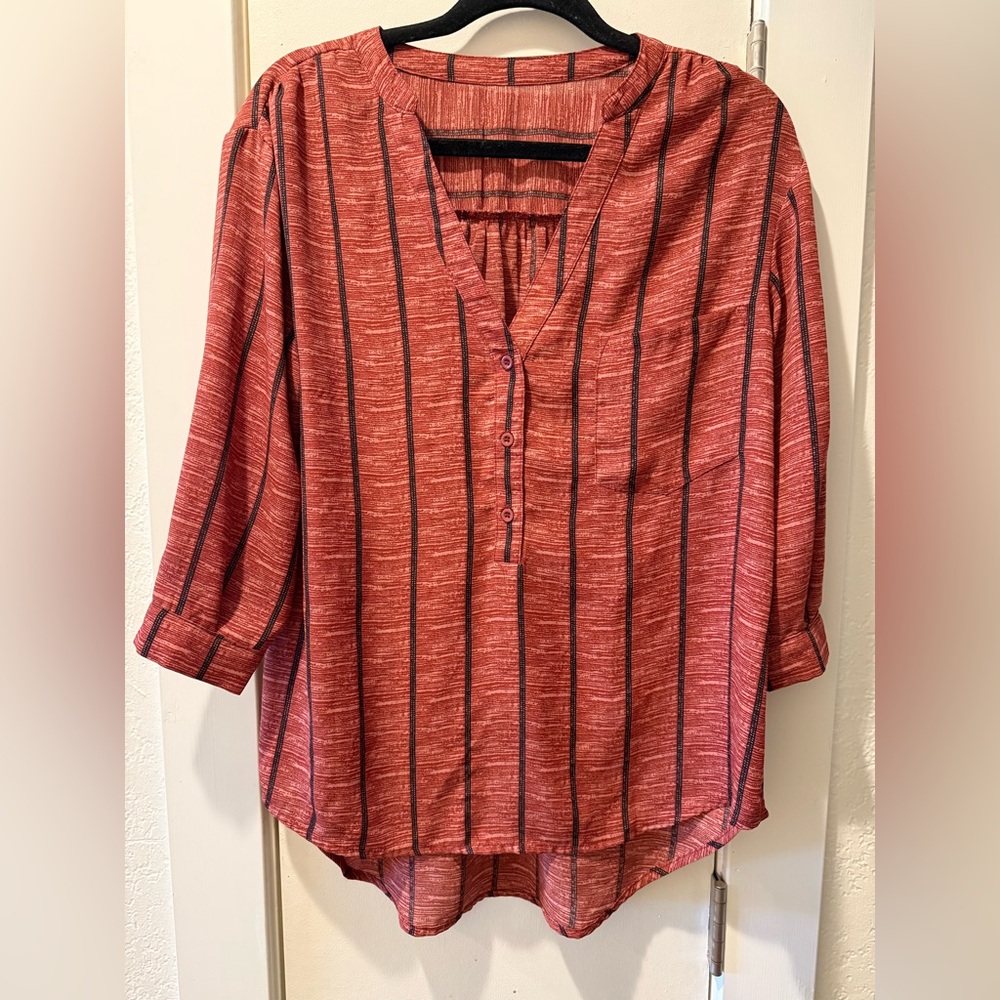 Red Striped Boho Mid-sleeve Blouse